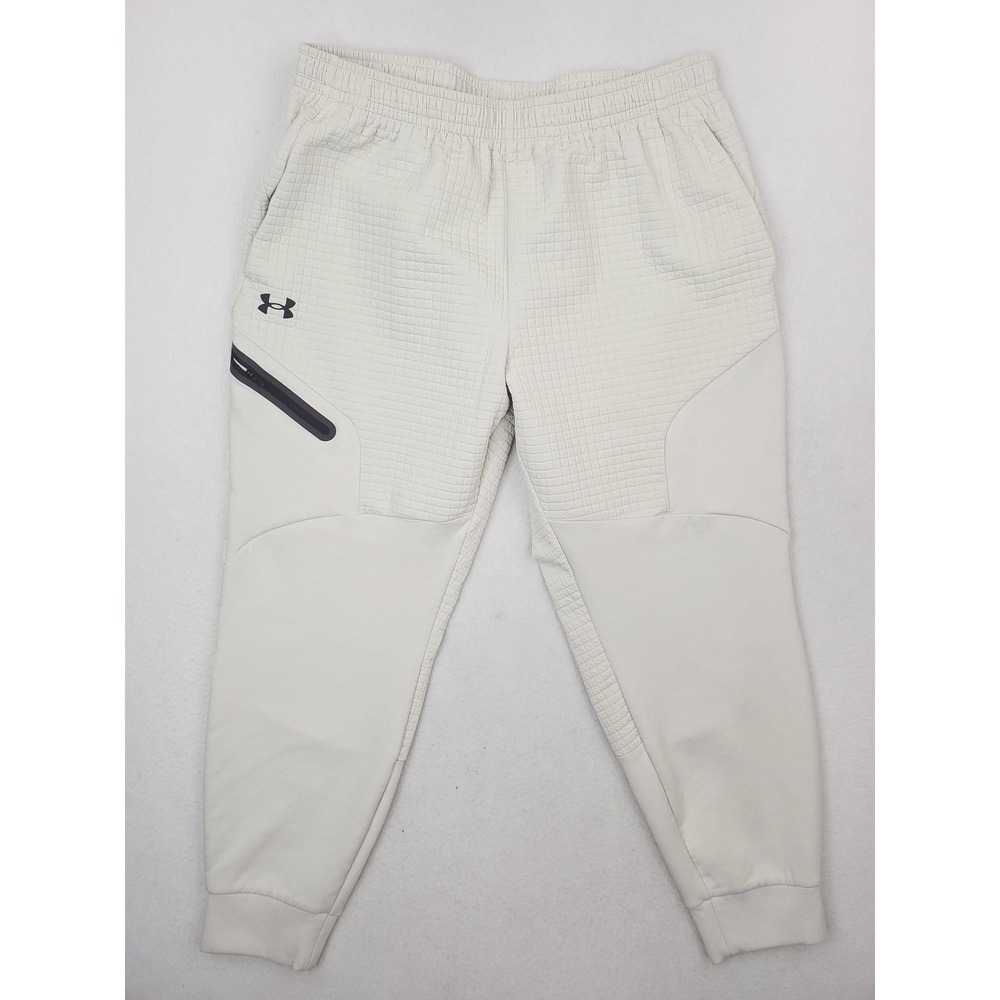 Under Armour Unstoppable Jogger Pants Mens XL Cream Quilted Fleece Sweatpants